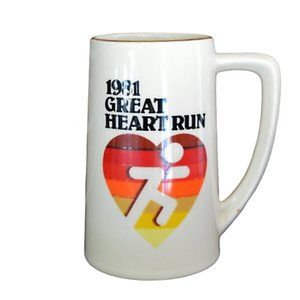 Vintage 1981 GREAT HEART RUN USA Coffee Mug Marathon Cup
